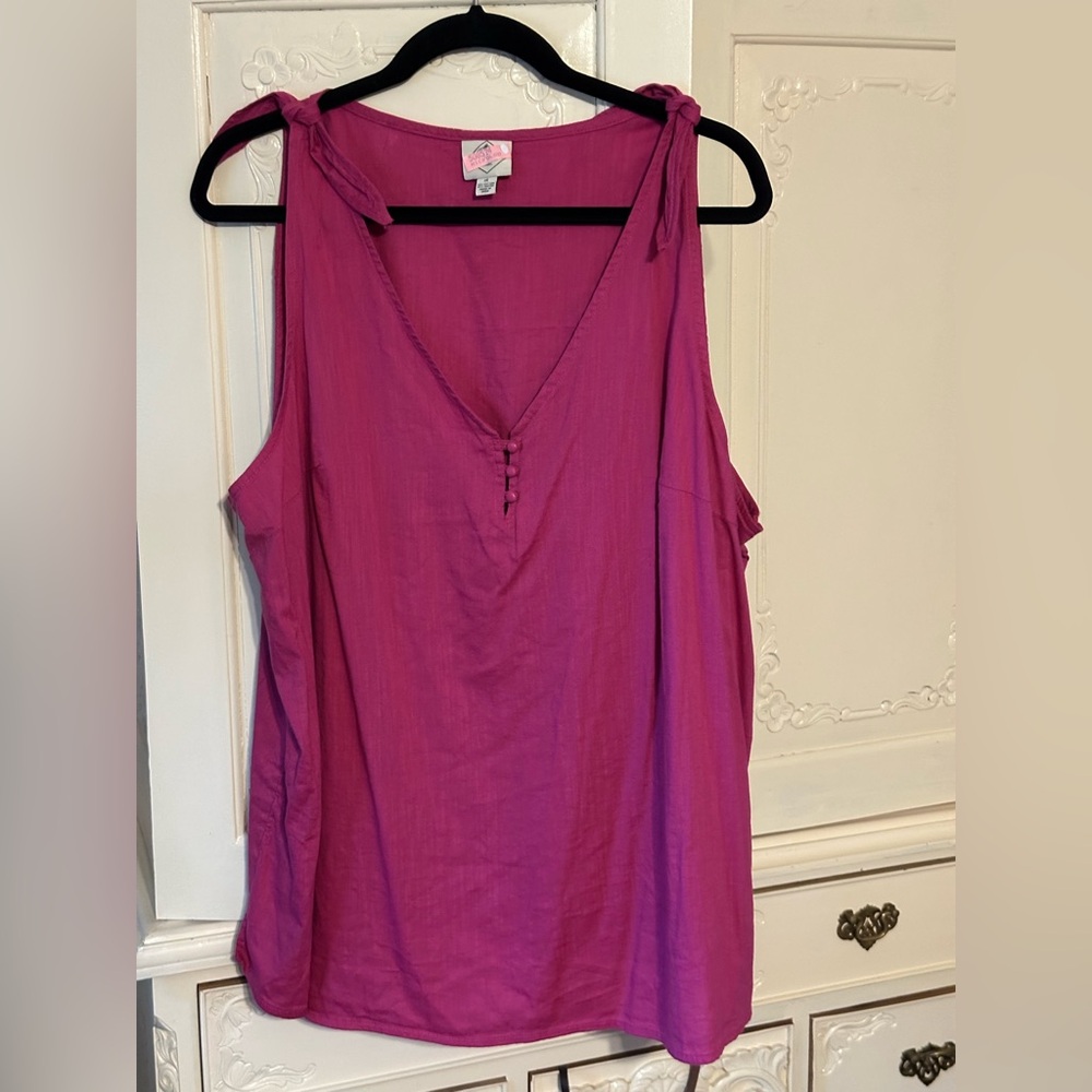Saint John's Bay Active Tie-Shoulder V-Neck Tank in Fuchsia